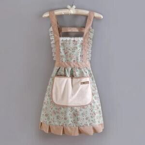 NEW Mint Floral Ruffle Apron With Pocket Vintage Cottagecore Kitchen Baking Gift